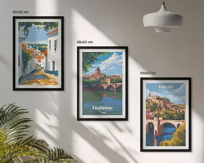 Three-piece wall art piece Retro city graphics