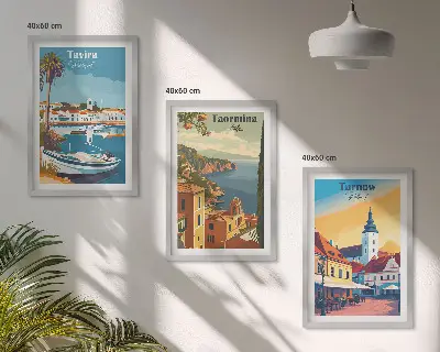 Set of 3 framed wall art pieces Views of coastal cities