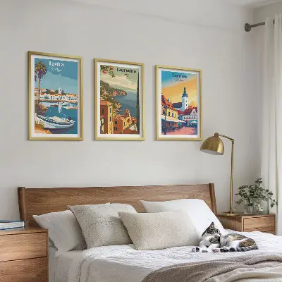 Set of 3 framed wall art pieces Views of coastal cities