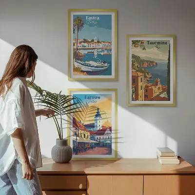 Set of 3 framed wall art pieces Views of coastal cities