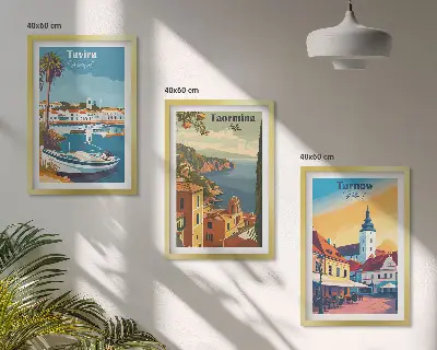 Set of 3 framed wall art pieces Views of coastal cities