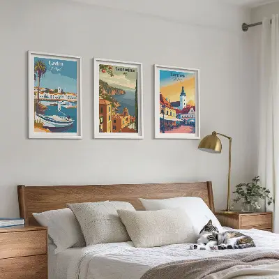 Set of 3 framed wall art pieces Views of coastal cities
