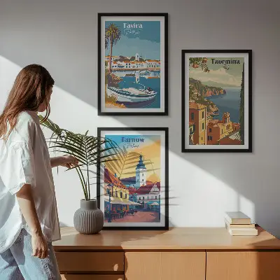 Set of 3 framed wall art pieces Views of coastal cities