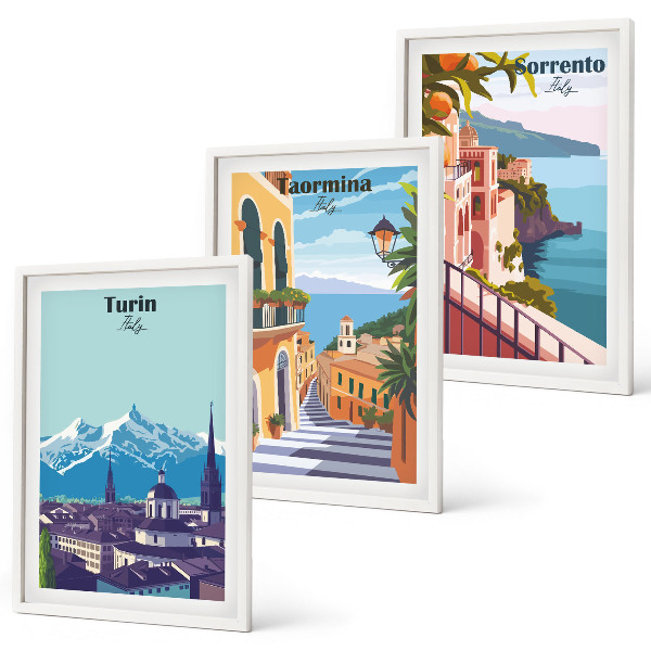Three-piece wall art piece Colorful retro cityscapes