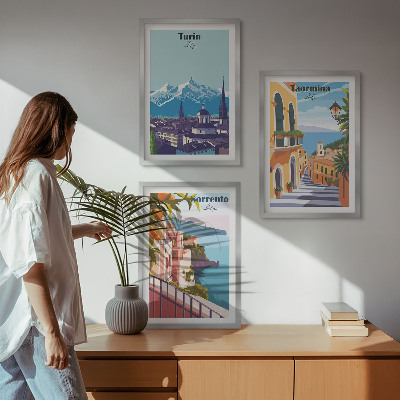 Three-piece wall art piece Colorful retro cityscapes