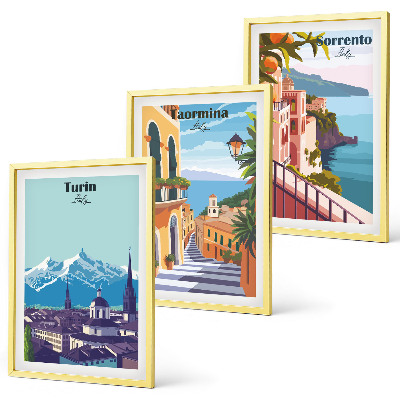 Three-piece wall art piece Colorful retro cityscapes