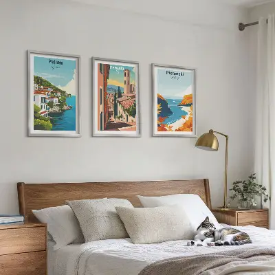 Set of 3 framed wall art pieces Picturesque retro landscapes
