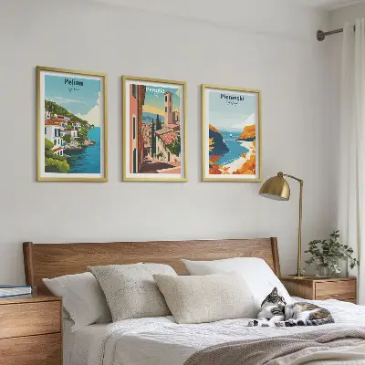 Set of 3 framed wall art pieces Picturesque retro landscapes