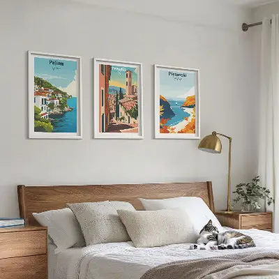 Set of 3 framed wall art pieces Picturesque retro landscapes