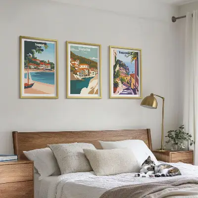 Seaside town wall art set illustrations in a matching collection