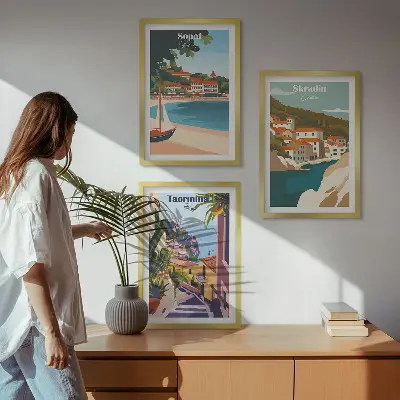 Seaside town wall art set illustrations in a matching collection