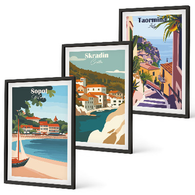 Wall art set Seaside town illustrations