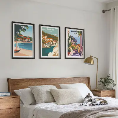 Seaside town wall art set illustrations in a matching collection