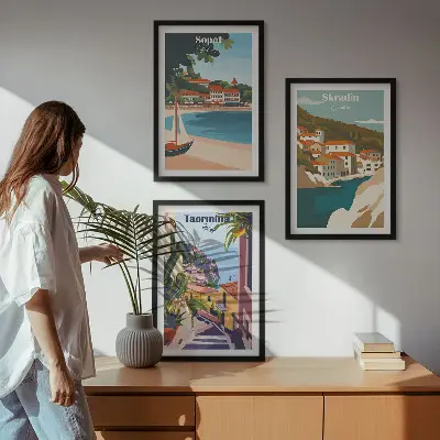 Seaside town wall art set illustrations in a matching collection