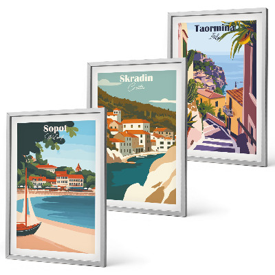 Wall art set Seaside town illustrations