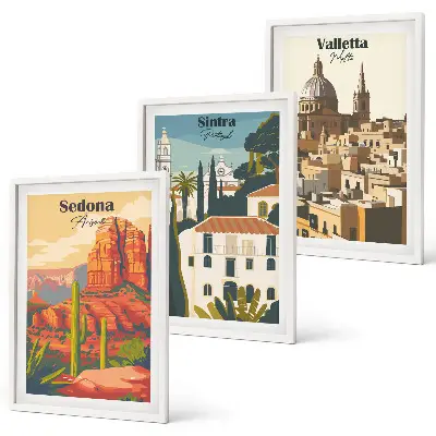 Three-piece wall art piece Views Sedona Sintra Valletta retro