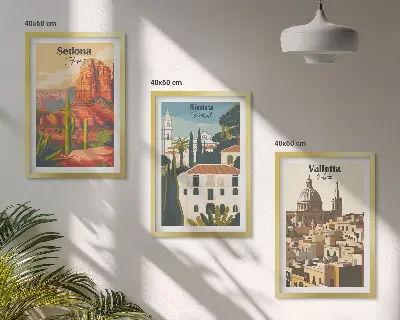 Three-piece wall art piece Views Sedona Sintra Valletta retro