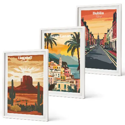 Set of 3 framed wall art pieces Landscapes of natural cities