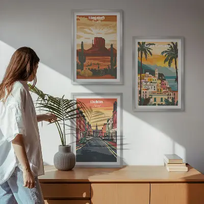 Set of 3 framed wall art pieces Landscapes of natural cities