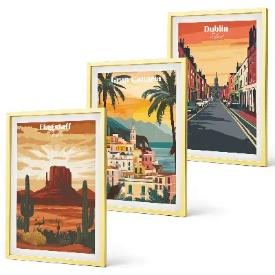 Set of 3 framed wall art pieces Landscapes of natural cities