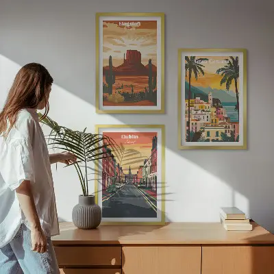 Set of 3 framed wall art pieces Landscapes of natural cities