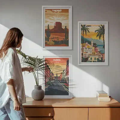 Set of 3 framed wall art pieces Landscapes of natural cities