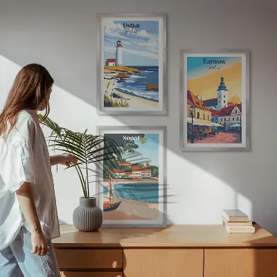 Wall art set featuring city views of Ustka, Tarnów, and Sopot