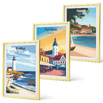 Wall art set featuring city views of Ustka, Tarnów, and Sopot