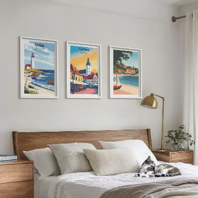 Wall art set featuring city views of Ustka, Tarnów, and Sopot