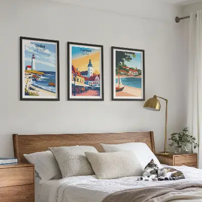 Wall art set featuring city views of Ustka, Tarnów, and Sopot