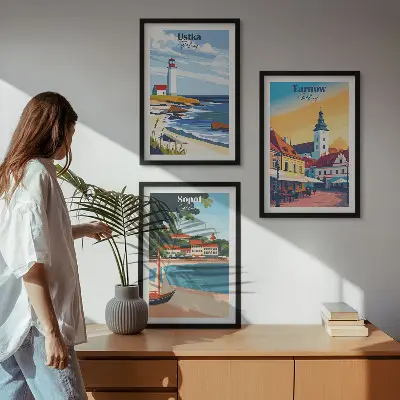 Wall art set featuring city views of Ustka, Tarnów, and Sopot