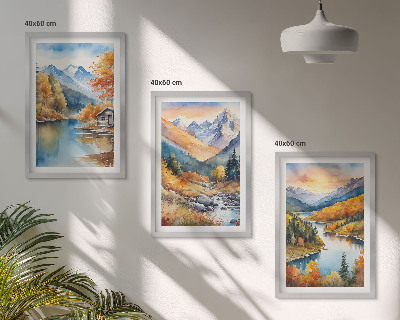 Three-piece wall art piece Mountain landscape river autumn