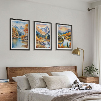 Three-piece wall art piece Mountain landscape river autumn