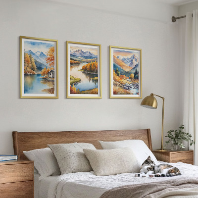 Set of 3 framed wall art pieces Mountain rivers autumn trees