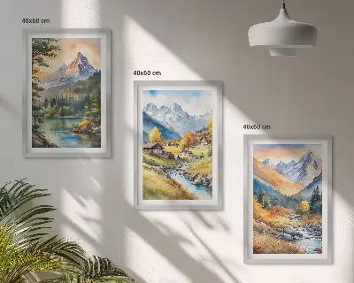 Mountain landscape wall art set featuring a river