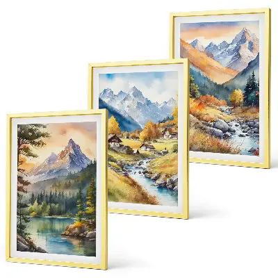 Mountain landscape wall art set featuring a river