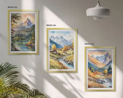 Mountain landscape wall art set featuring a river