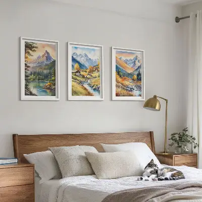 Mountain landscape wall art set featuring a river