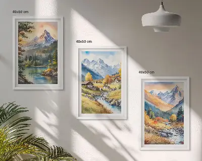 Mountain landscape wall art set featuring a river