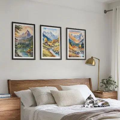 Mountain landscape wall art set featuring a river