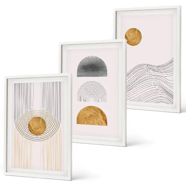 Three-piece abstract wall art in beige and gray