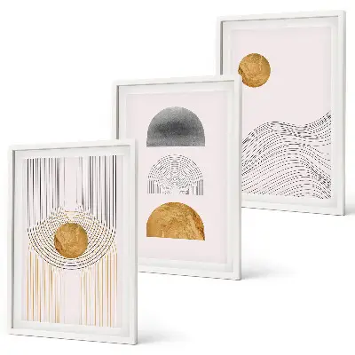 Three-piece abstract wall art in beige and gray