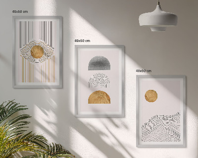 Three-piece wall art piece Abstract shapes beige and gray