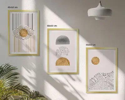 Three-piece abstract wall art in beige and gray