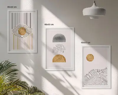 Three-piece abstract wall art in beige and gray
