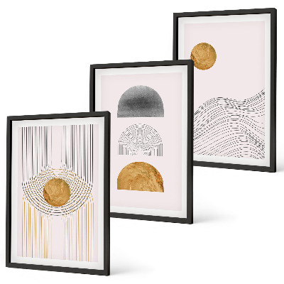 Three-piece wall art piece Abstract shapes beige and gray