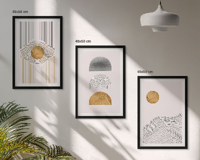 Three-piece wall art piece Abstract shapes beige and gray