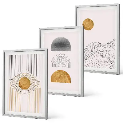 Three-piece abstract wall art in beige and gray