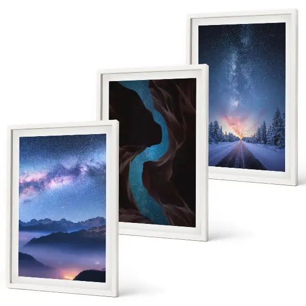 Night sky mountain winter landscape wall art set of 3 framed pieces