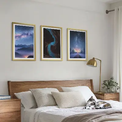 Night sky mountain winter landscape wall art set of 3 framed pieces